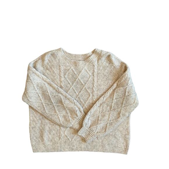 LUCKY BRAND Women's Tan Cable Knit Ribbed Crewneck Pullover Sweater Size XL New - Picture 1 of 13
